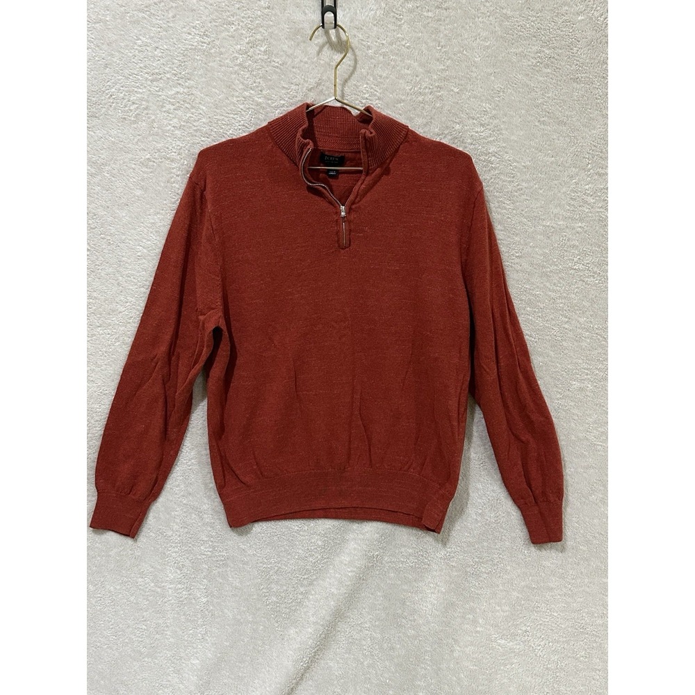 J Crew Mens Large Sweater 1/4 Zip‎ Orange Model BU213 FA23 Cotton Preppy